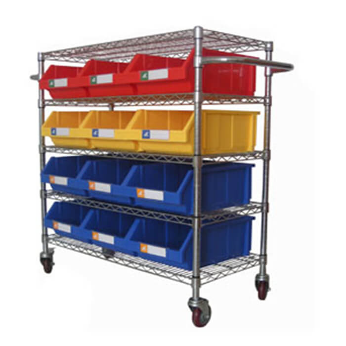 Wire Shelving Trolley With Storage Bins WST3618-004