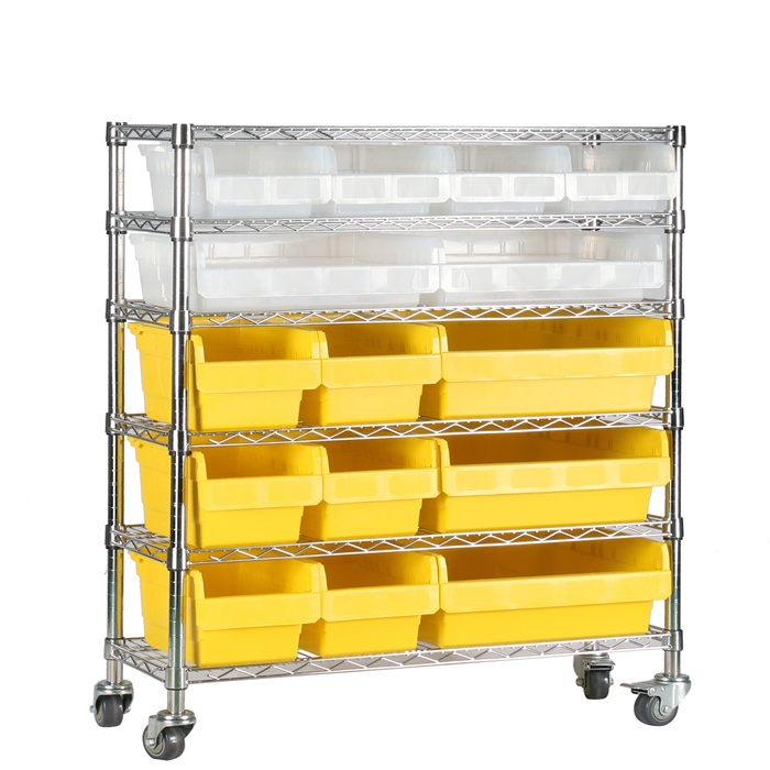 Wire Shelving Trolley With Shelfull Bins WST600