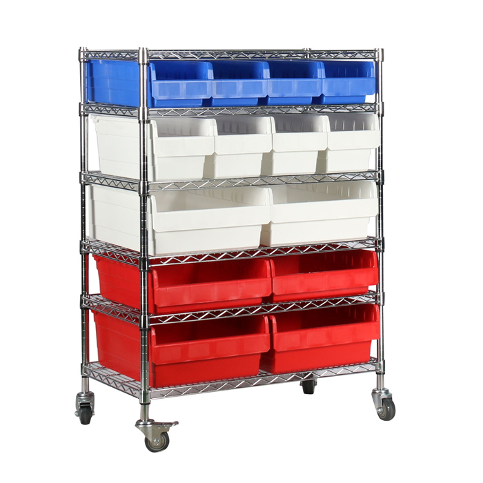 Wire Shelving Trolley With Shelfull Bins WST600